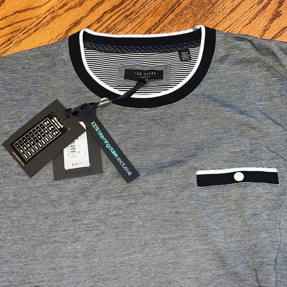 NWT Ted Baker Men’s Black Striped T-Shirt Size 5 (XL) - Picture 2 of 7